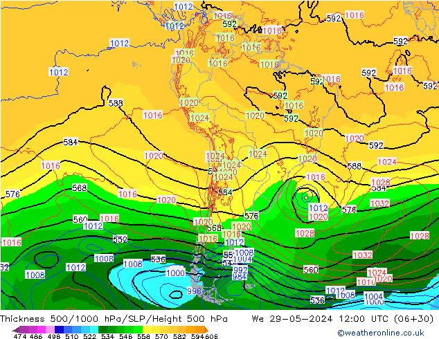 Thck 500-1000hPa ECMWF We 29.05.2024 12 UTC