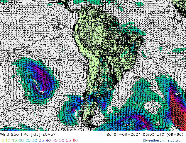 Rüzgar 850 hPa ECMWF Cts 01.06.2024 00 UTC