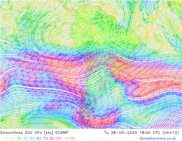Streamlines 200 hPa ECMWF Tu 28.05.2024 18 UTC
