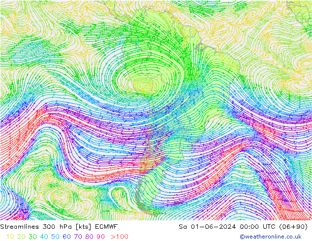 Streamlines 300 hPa ECMWF So 01.06.2024 00 UTC