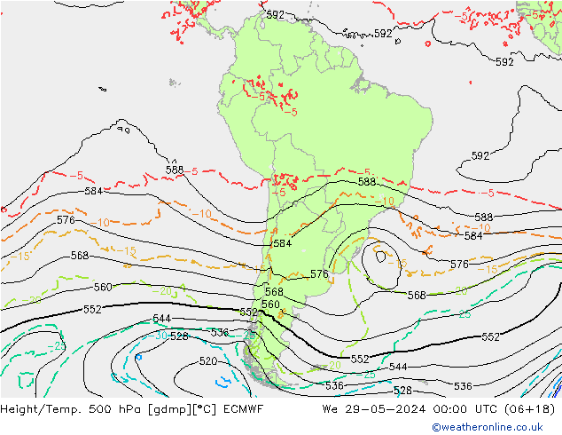 Z500/Rain (+SLP)/Z850 ECMWF Mi 29.05.2024 00 UTC