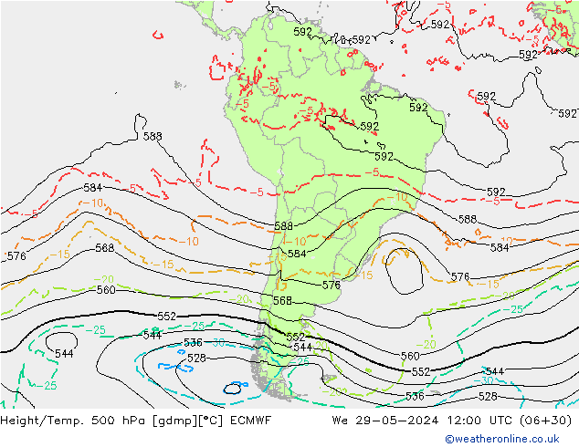 Z500/Rain (+SLP)/Z850 ECMWF mer 29.05.2024 12 UTC