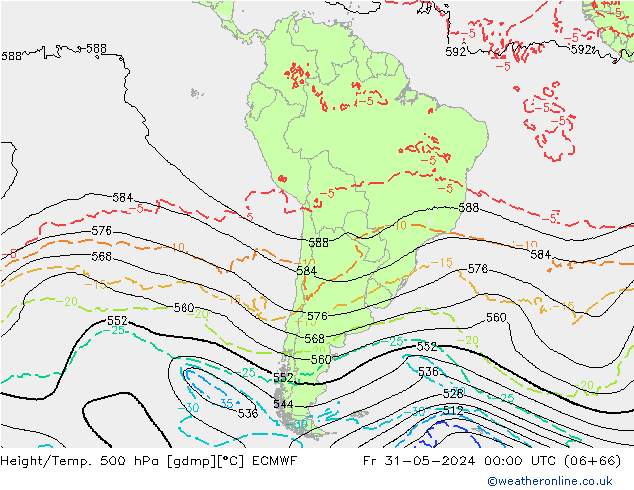 Height/Temp. 500 hPa ECMWF Fr 31.05.2024 00 UTC