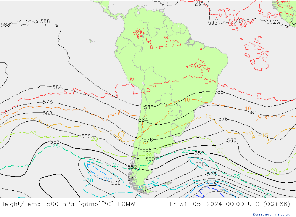 Z500/Rain (+SLP)/Z850 ECMWF Pá 31.05.2024 00 UTC