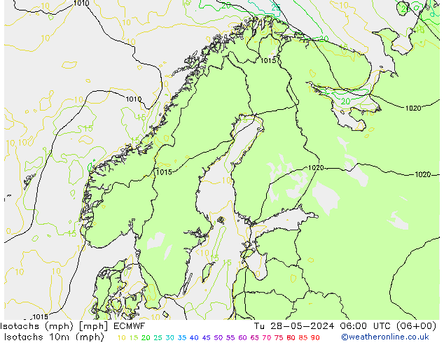 Eşrüzgar Hızları mph ECMWF Sa 28.05.2024 06 UTC