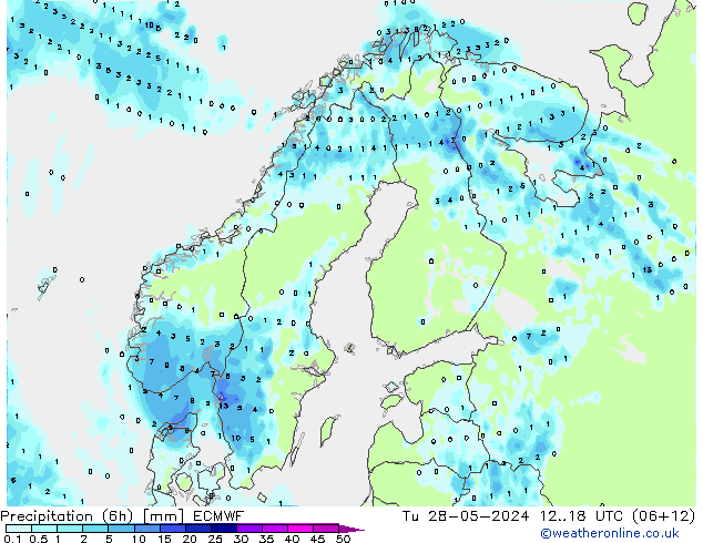 осадки (6h) ECMWF вт 28.05.2024 18 UTC