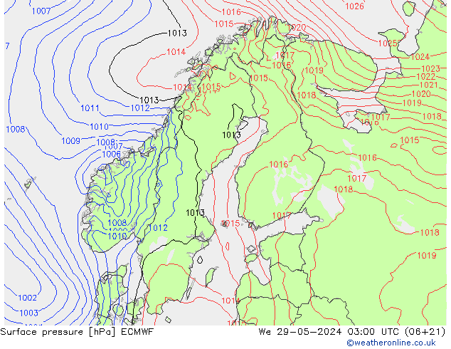 Yer basıncı ECMWF Çar 29.05.2024 03 UTC