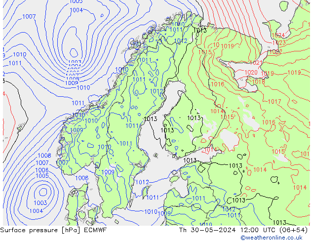 Bodendruck ECMWF Do 30.05.2024 12 UTC