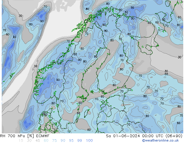 RH 700 hPa ECMWF Sáb 01.06.2024 00 UTC