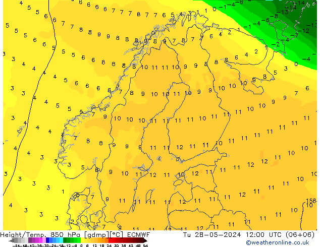 Z500/Rain (+SLP)/Z850 ECMWF mar 28.05.2024 12 UTC