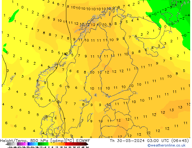 Height/Temp. 850 hPa ECMWF Th 30.05.2024 03 UTC