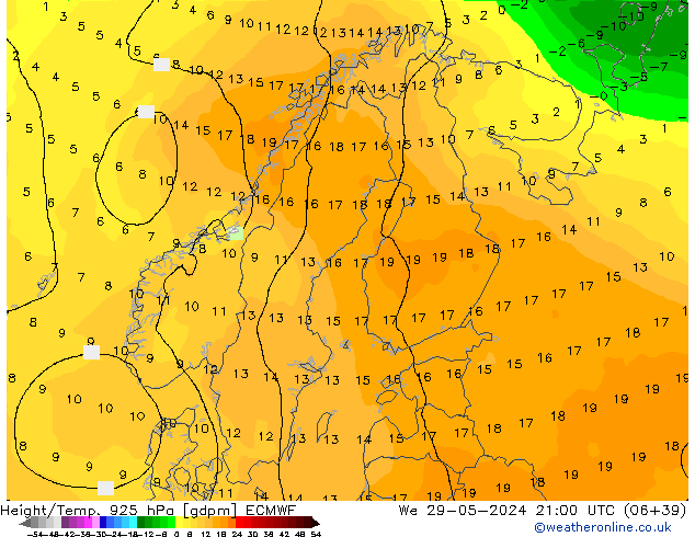 Yükseklik/Sıc. 925 hPa ECMWF Çar 29.05.2024 21 UTC