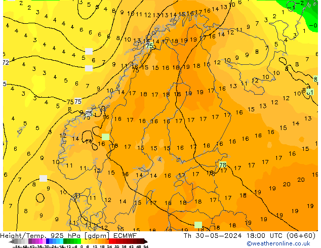 Yükseklik/Sıc. 925 hPa ECMWF Per 30.05.2024 18 UTC