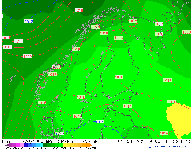 Thck 700-1000 hPa ECMWF Sa 01.06.2024 00 UTC