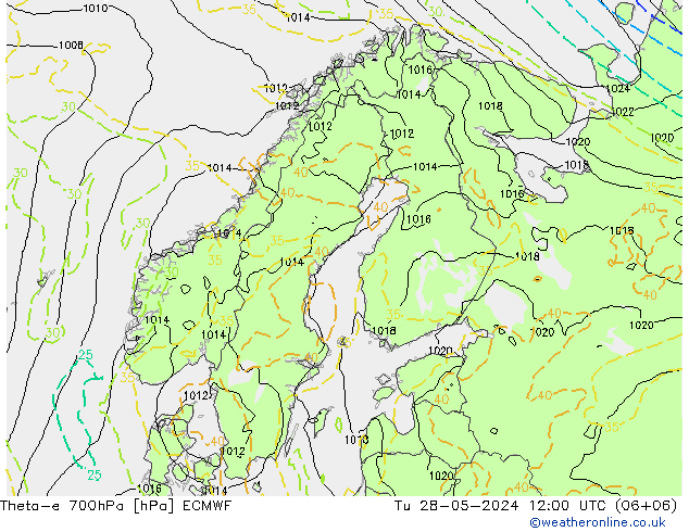 Theta-e 700гПа ECMWF вт 28.05.2024 12 UTC