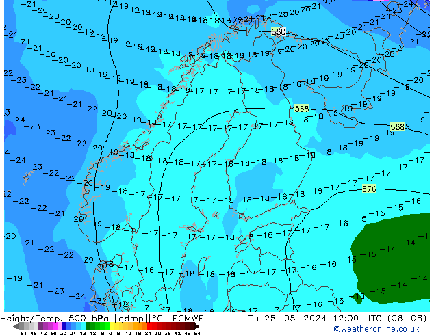 Z500/Rain (+SLP)/Z850 ECMWF mar 28.05.2024 12 UTC