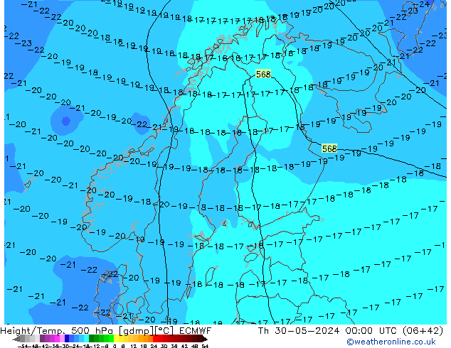 Height/Temp. 500 hPa ECMWF Do 30.05.2024 00 UTC