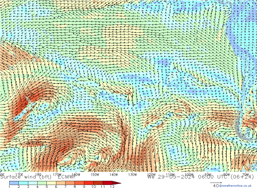  10 m (bft) ECMWF  29.05.2024 06 UTC