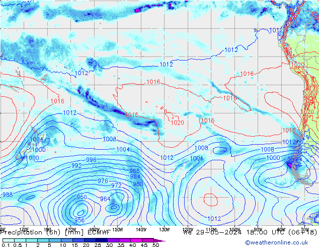 Totale neerslag (6h) ECMWF wo 29.05.2024 00 UTC