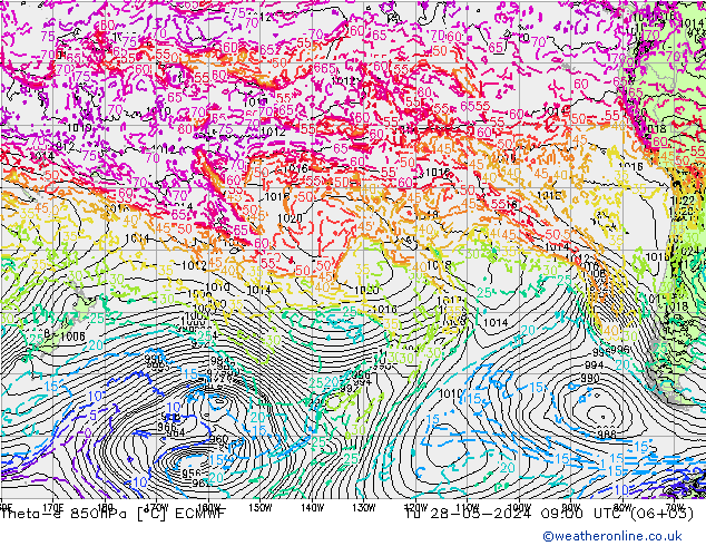 Theta-e 850гПа ECMWF вт 28.05.2024 09 UTC