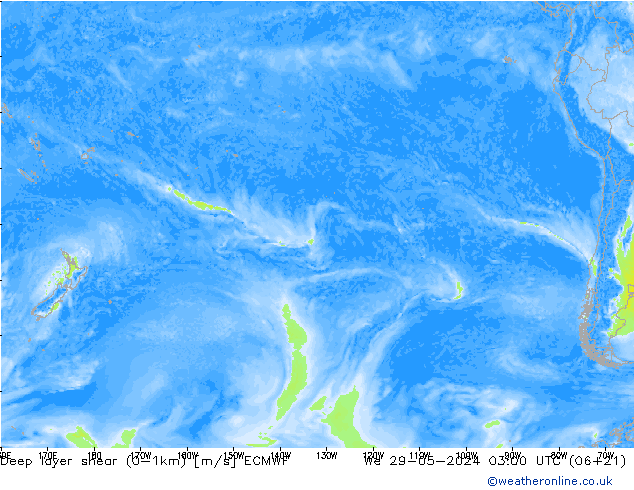 Deep layer shear (0-1km) ECMWF wo 29.05.2024 03 UTC