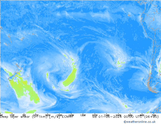 Deep layer shear (0-1km) ECMWF сб 01.06.2024 00 UTC