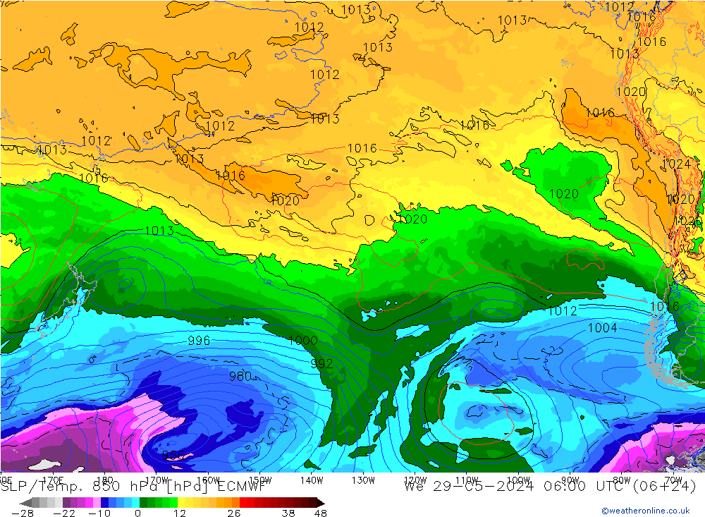 850 hPa Yer Bas./Sıc ECMWF Çar 29.05.2024 06 UTC