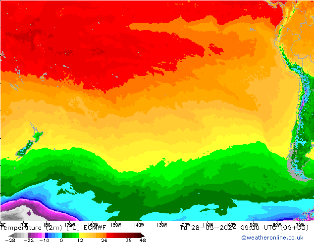 Temperatuurkaart (2m) ECMWF di 28.05.2024 09 UTC