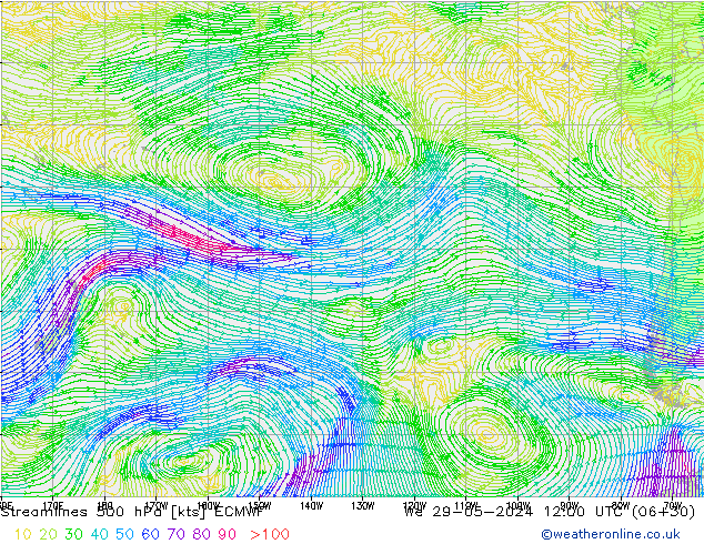 Streamlines 500 hPa ECMWF We 29.05.2024 12 UTC