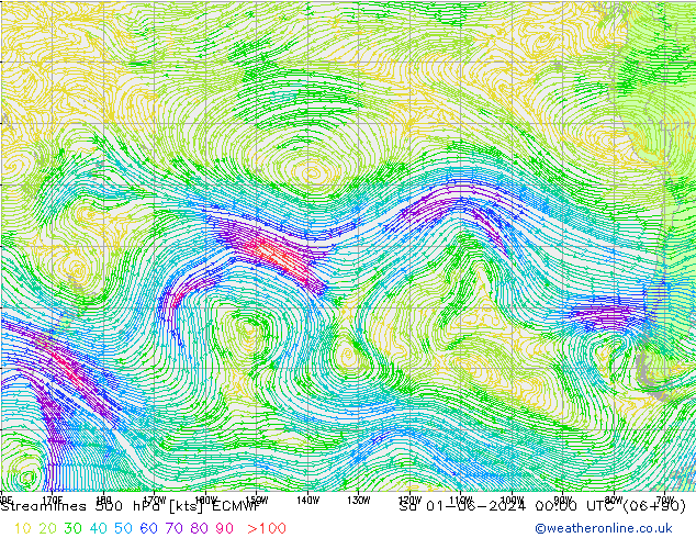 Streamlines 500 hPa ECMWF So 01.06.2024 00 UTC