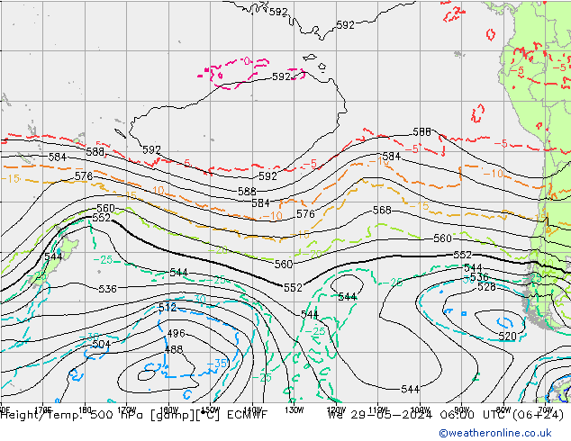 Height/Temp. 500 hPa ECMWF śro. 29.05.2024 06 UTC