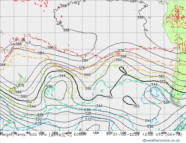 Height/Temp. 500 hPa ECMWF pt. 31.05.2024 12 UTC