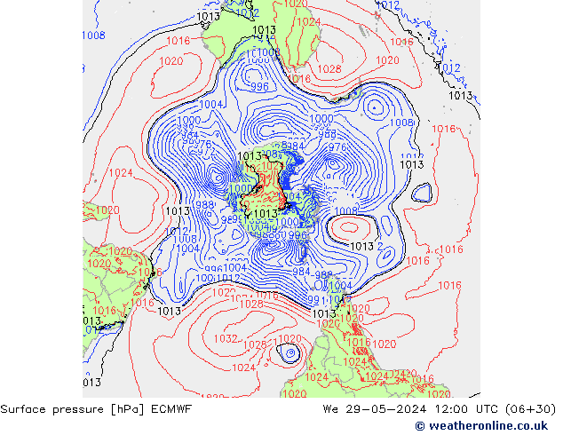 ciśnienie ECMWF śro. 29.05.2024 12 UTC