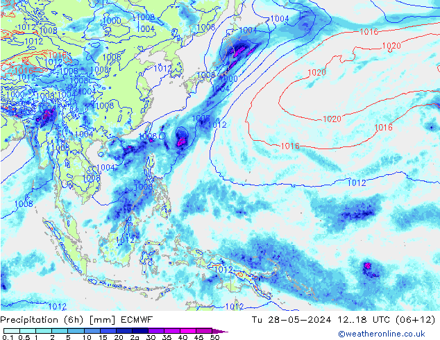 Z500/Rain (+SLP)/Z850 ECMWF Tu 28.05.2024 18 UTC