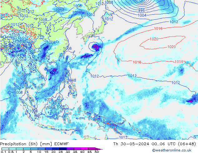 Z500/Rain (+SLP)/Z850 ECMWF gio 30.05.2024 06 UTC