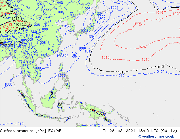 Surface pressure ECMWF Tu 28.05.2024 18 UTC