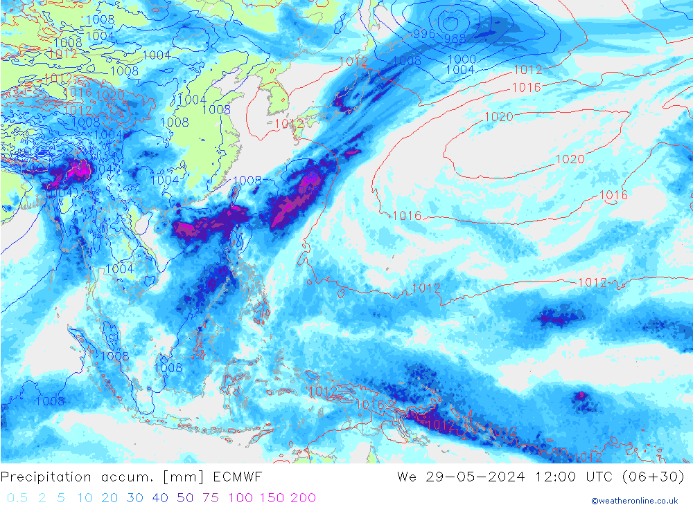 Precipitation accum. ECMWF St 29.05.2024 12 UTC