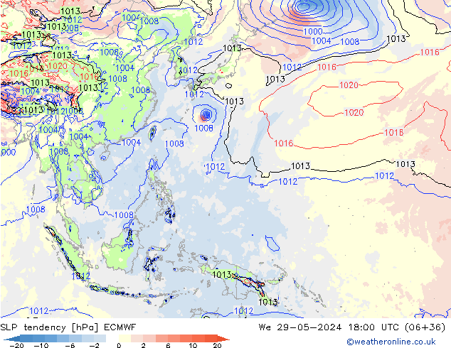 SLP tendency ECMWF We 29.05.2024 18 UTC