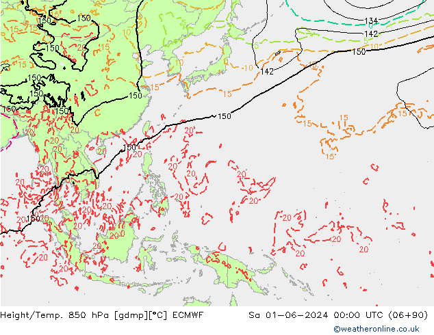 Height/Temp. 850 гПа ECMWF сб 01.06.2024 00 UTC