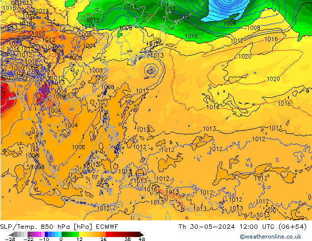 SLP/Temp. 850 hPa ECMWF do 30.05.2024 12 UTC