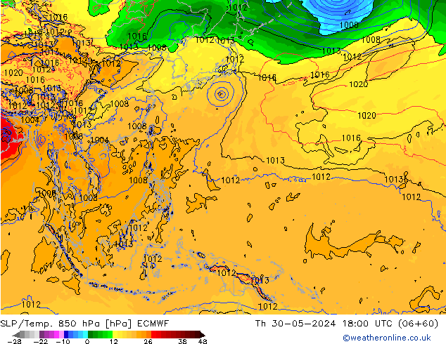 SLP/Temp. 850 hPa ECMWF Th 30.05.2024 18 UTC