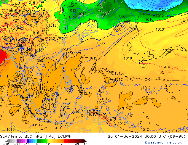 850 hPa Yer Bas./Sıc ECMWF Cts 01.06.2024 00 UTC