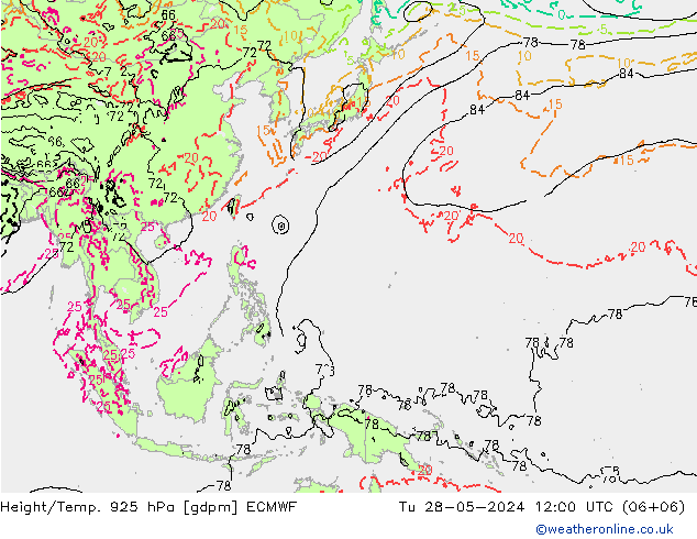 Yükseklik/Sıc. 925 hPa ECMWF Sa 28.05.2024 12 UTC