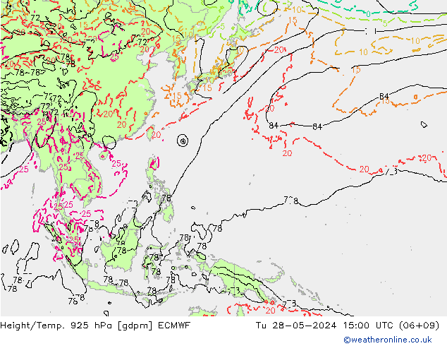 Géop./Temp. 925 hPa ECMWF mar 28.05.2024 15 UTC