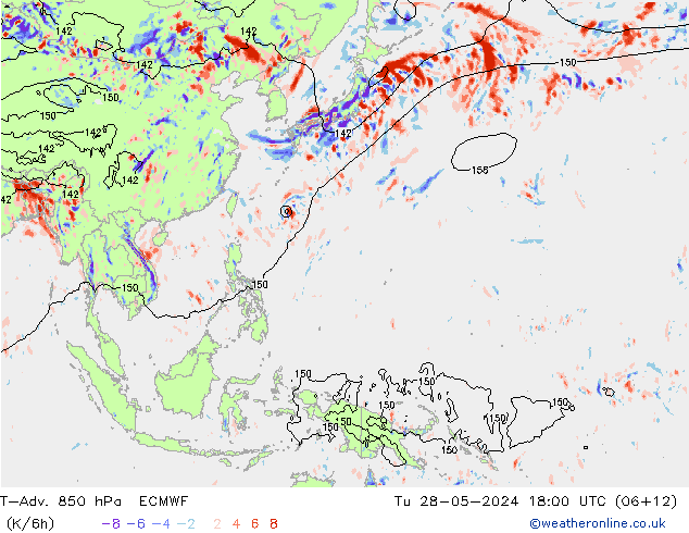 T-Adv. 850 hPa ECMWF Tu 28.05.2024 18 UTC