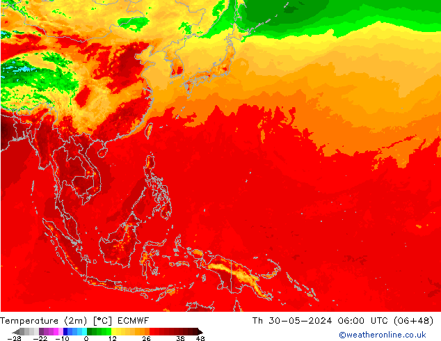 Sıcaklık Haritası (2m) ECMWF Per 30.05.2024 06 UTC