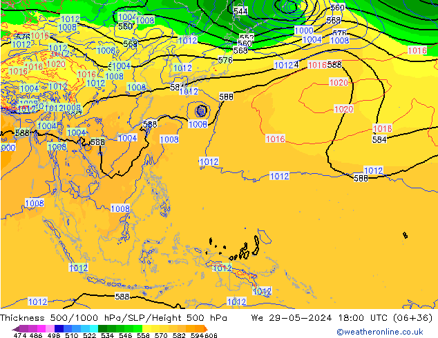 Schichtdicke 500-1000 hPa ECMWF Mi 29.05.2024 18 UTC