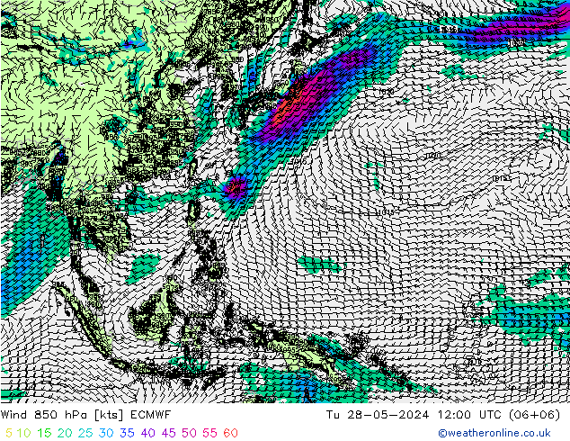 Rüzgar 850 hPa ECMWF Sa 28.05.2024 12 UTC