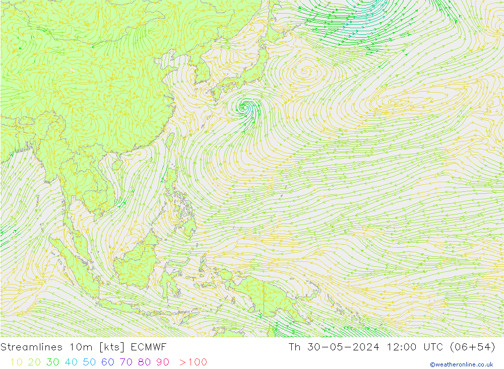 Stroomlijn 10m ECMWF do 30.05.2024 12 UTC