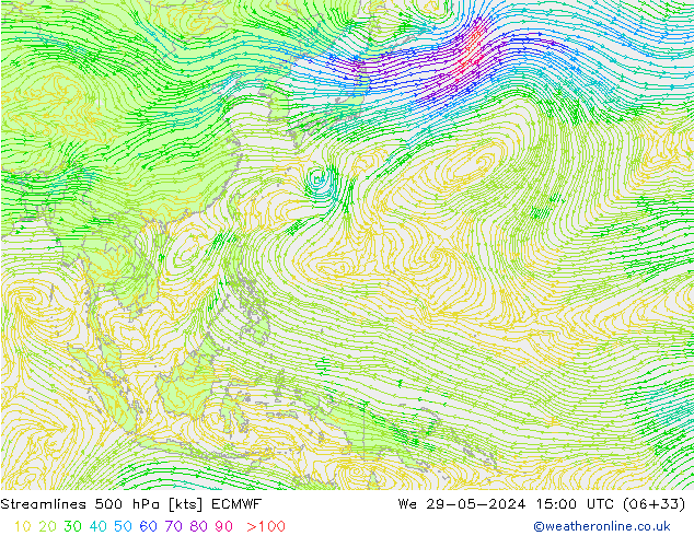 Linha de corrente 500 hPa ECMWF Qua 29.05.2024 15 UTC